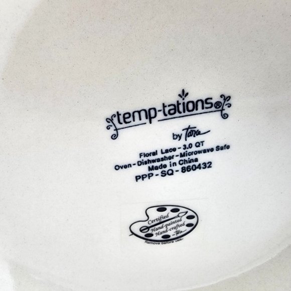 Tara Temptations Pumpkin Floral Lace Serving Bowl w Lid Ovenware Orange 3 quart - Picture 7 of 15